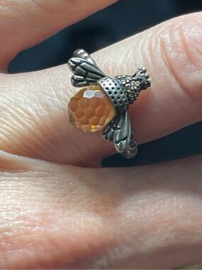 925 Silver Queen Bee Ring Faceted Amber Size 6.5